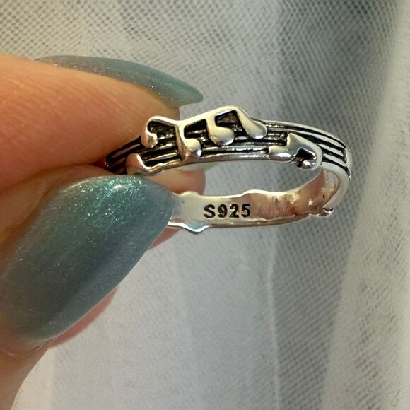 Sterling Silver Plated 925 Adjustable Music Note Ring Unique Staff Design Band M - Picture 5 of 8